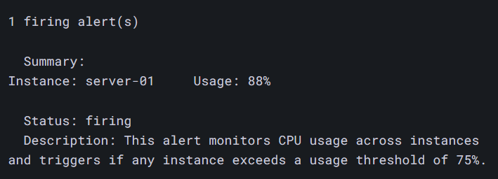 Preview of an alert instance in a notification template Preview of an alert instance in a notification template
