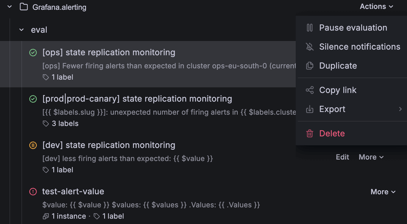 View alert rule state and alert rule health in Grafana Alerting
