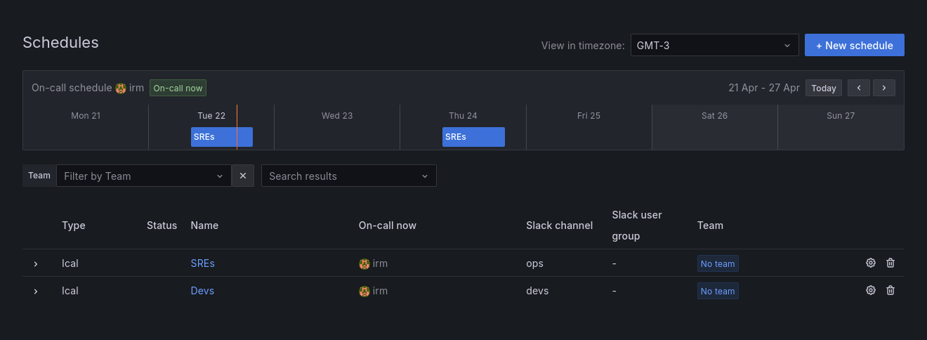 Devs and SREs OnCall schedules