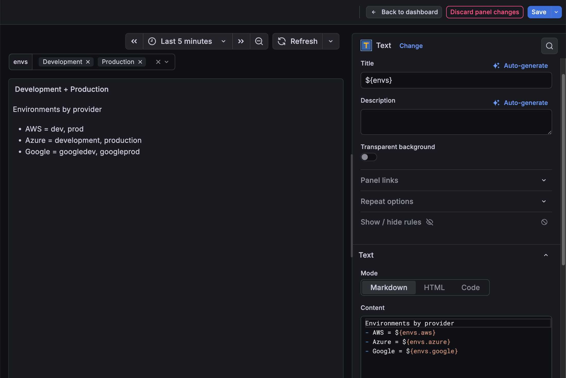 Multi-property variable used in a text panel