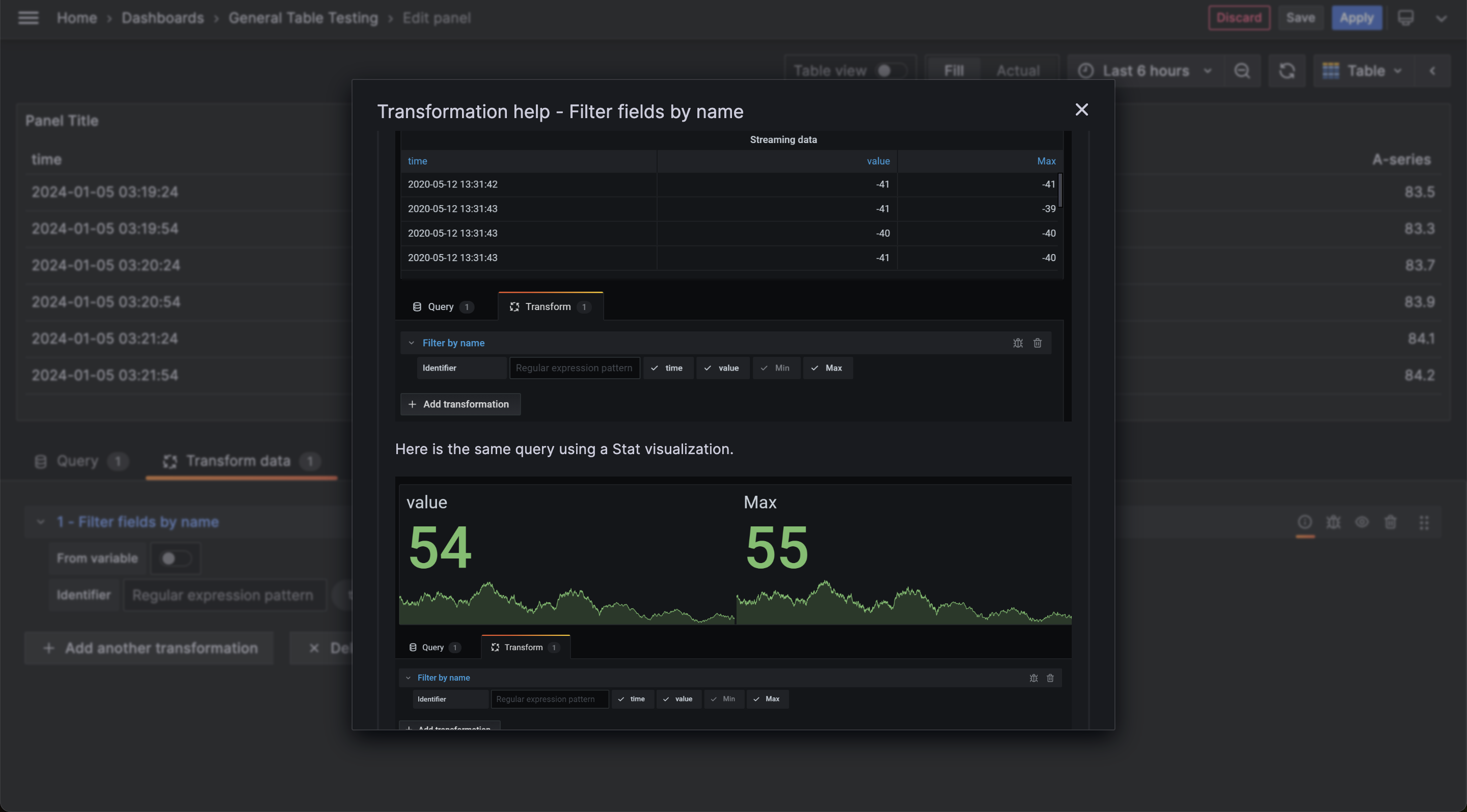 Transformation documentation is now internally available inside the Grafana app itself. Transformation documentation internally available